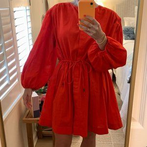 H&M Short Linen Blend Dress in Red